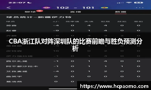 CBA浙江队对阵深圳队的比赛前瞻与胜负预测分析